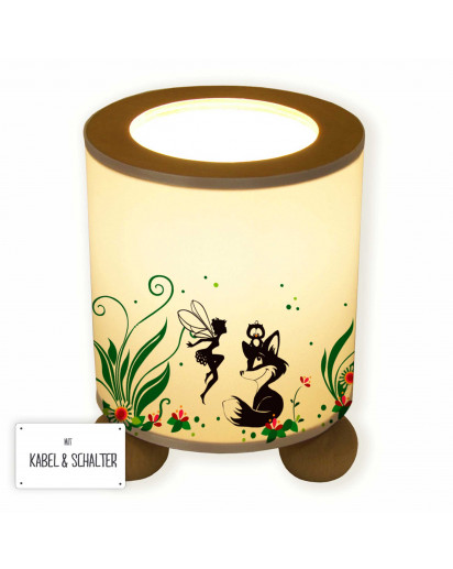 Tischlampe Nachttischlampe Leselampe Schlummerlampe Lampe Waldtiere mit Fuchs Eule und Fee Elfe table lamp reading light snooze lamp forest animals with fox owl and fairy elf pixie tl061