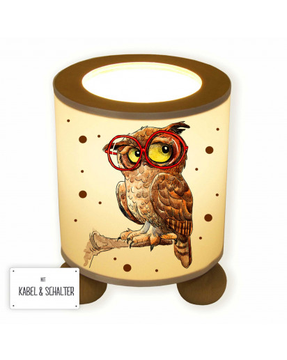 Tischlampe Nachttischlampe Leselampe Schlummerlampe Lampe Eulchen auf Zweig Eule auf Ast mit Brille und Punkten table lamp reading light snooze lamp owl on branch little owl on twig with glasses and dots tl066