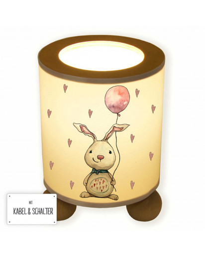 Lampe Tischlampe Nachttischlampe Schlummerlampe Leselampe Hase Häschen mit Luftballon und Herzen table lamp snooze light reading lamp rabbit bunny with balloon and hearts tl068