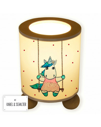 Lampe Tischlampe Nachttischlampe Schlummerlampe Leselampe Leuchte Licht Einhorn auf Schaukel mit Punkten table lamp nightlight snooze light reading lamp unicorn on swing with dots tl069