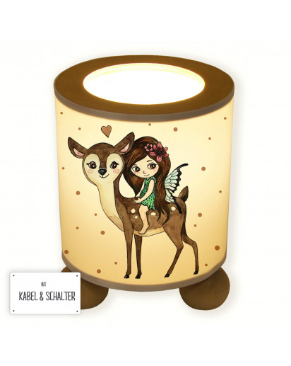 Lampe Tischlampe Nachttischlampe Kinderlampe Schlummerlampe mit Schalter Fee Elfe mit Reh Rehkitz Bambi und Punkte table lamp elf fairy with deer fawn bambi and dots tl072.jpg