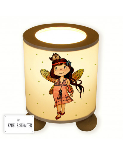 Lampe Tischlampe Nachttischlampe Kinderlampe Schlummerlampe mit Schalter Fee Elfe Anouki mit Vogel und Punkte table lamp elf fairy anouki with bird and dots tl073.jpg