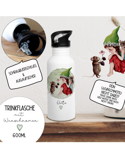 Trinkflasche Edelstahl Trinkbecher Elfe Fee & Namen personalisiert Silikonmundstück und Strohhalm Bundle87 trk1 trk2 trk3 trk4