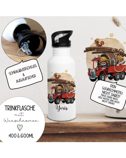 Trinkflasche Edelstahl Trinkbecher Hase Hasen Häschen Feuerwehr Auto Tiere & Wunschnamen personalisiert Silikonmundstück und Strohhalm Bundle91 trk15 trk16 trk17