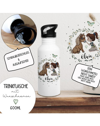 Trinkflasche Edelstahl Trinkbecher wild Pferde Pferd Pony Mädchen & Wunschnamen personalisiert Silikonmundstück und Strohhalm Bundle88 trk5 trk6 trk7 trk8 trk9