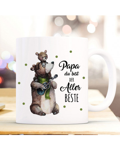 Tasse Becher Bär Bärenpapa Papa mit Junges & Spruch Papa du bist der Allerbeste Kaffeebecher Geschenk Spruchbecher ts1022