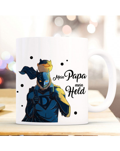 Tasse Becher Vatertag mit Superhelden & Spruch Mein Papa Mein Held Kaffeebecher Geschenk Spruchbecher ts1023