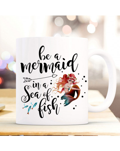 Tasse Becher Kaffeetasse mit Meerjungfrau Spruch Be a mermaid... Kaffeebecher Geschenk Spruchbecher Geschenk ts1047