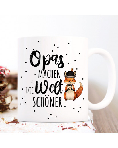 Tasse Becher mit Spruch Opas machen die Welt schöner & Fuchs Herz Hut Motiv Kaffeebecher Geschenk Spruchbecher ts1066