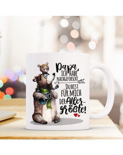 Tasse Becher mit Papa Bär Kind & Spruch Papa mein größter Held Motiv Kaffeebecher Kaffeetasse Geschenk ts1107