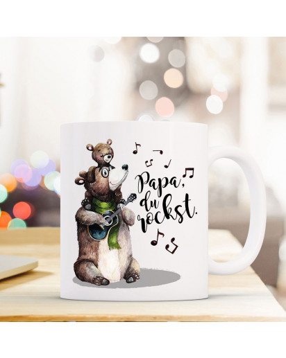 Tasse Becher mit Papa Bär Kind & Spruch Papa du rockst Motiv Kaffeebecher Kaffeetasse Geschenk ts1108