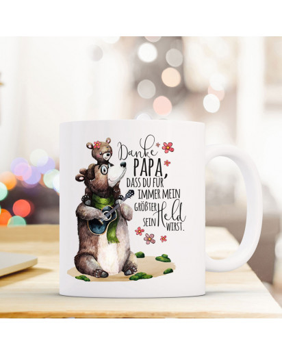 Tasse Becher mit Papa Bär Kind & Spruch Danke Papa Motiv Kaffeebecher Kaffeetasse Geschenk ts1109