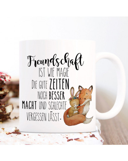 Tasse Becher Fuchs & Hase Spruch Freundschaft ist wie Magie Kaffeetasse Kaffeebecher Geschenk ts1120