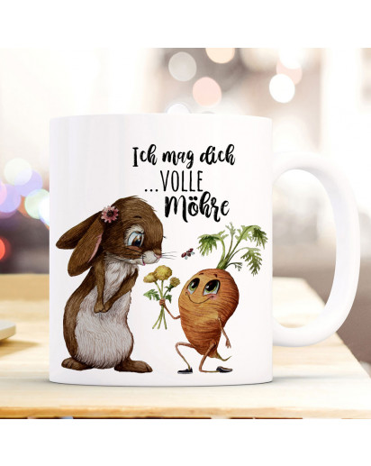 Tasse Hase Häschen mit Karotte & Spruch Ich mag dich volle Möhre ts1122