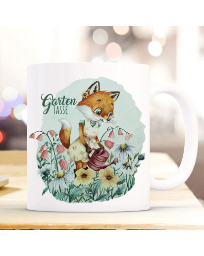 Tasse Becher Kaffeetasse Gartentasse Frau Fuchs Füchschen & Name Wunschname auf Rückseite Kaffeebecher Geschenk ts1123