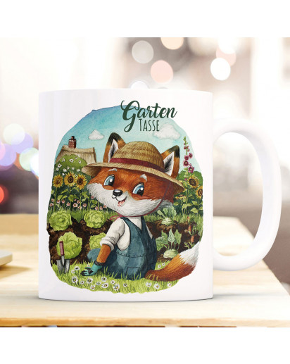 Tasse Becher Kaffeetasse Gartentasse Herr Fuchs Füchschen & Name Wunschname auf Rückseite Kaffeebecher Geschenk ts1124