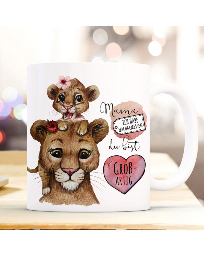 Tasse Becher Löwe Löwenmama Mama mit Kind Löwenmädchen & Spruch Mama du bist großartig Kaffeebecher Geschenk ts1141