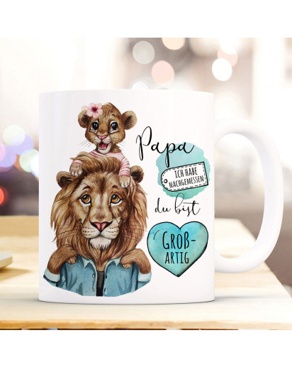 Tasse Becher Löwe Löwenpapa Papa mit Kind Löwenmädchen & Spruch Papa du bist großartig Kaffeebecher Geschenk ts1142
