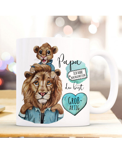 Tasse Becher Löwe Löwenpapa Papa mit Kind Löwenjunge & Spruch Papa du bist großartig Kaffeebecher Geschenk ts1143
