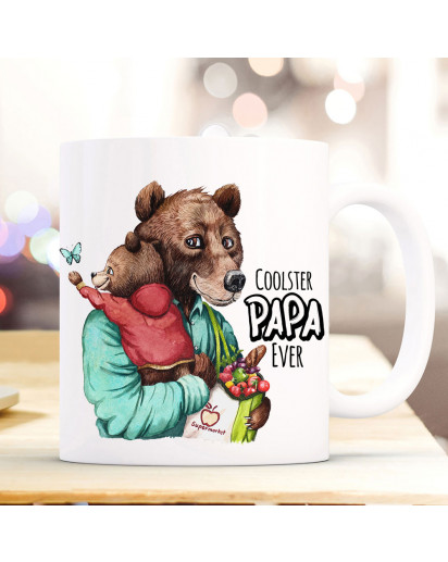 Tasse Becher Bär Bärenpapa Papa mit Bärenjunge & Spruch Cooster Papa Ever Kaffeebecher Geschenk Vatertag ts1147