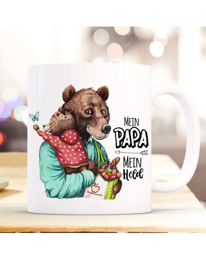 Tasse Becher Bär Bärenpapa Papa mit Bärenmädchen & Spruch Mein Papa Mein Held Kaffeebecher Geschenk Vatertag ts1149