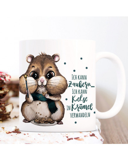 Tasse Becher Hamster mit Kekse & Spruch Ich kann zaubern Kaffeebecher Teetasse Geschenk ts1165