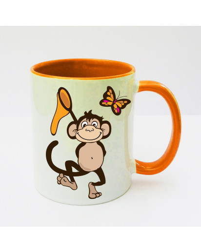 Tasse Affe Äffchen mit Fangnetz und Schmetterling cup monkey with fishing net and butterfly ts131b