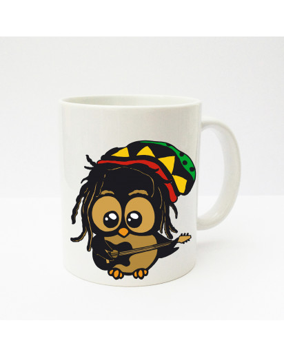 Tasse Becher Kaffeetasse Kaffeebecher Kindertasse Kinderbecher Tasse Eule Eulchen Bob Marley Reggae Eule mit Gitarre cup mug kids cup kids mug coffee cup coffee mug owl little owl Bob Marley reggae owl with guitar ts139