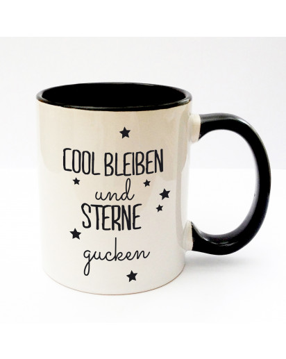 Tasse Becher Kaffeetasse Kaffeebecher Kindertasse Kinderbecher mit Spruch cool bleiben und Sterne gucken cup mug kids cup kids mug coffee cup coffee mug with saying stay cool and gaze stars ts169