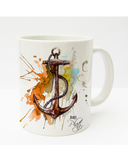 Tasse Becher Kaffeetasse Kaffeebecher Kindertasse Kinderbecher Tasse Anker mit Tau maritim mit Spruch Ankerplatz orange rot cup mug kids cup kids mug coffee cup coffee mug anchor with rope maritime with saying anchorage orange red ts183