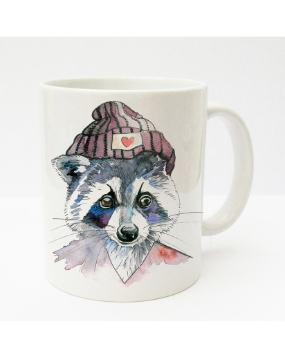 Tasse Becher Kaffeetasse Kaffeebecher Kindertasse Kinderbecher Tasse Waschbär mit Mütze rot cup mug kids cup kids mug coffee cup coffee mug raccoon with cap red ts184