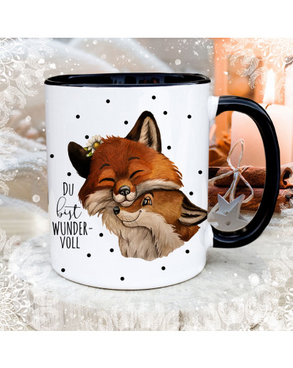 Tasse Becher mit Spruch Du bist wundervoll & Fuchs Füchse Fuchspaar Motiv Kaffeebecher Geschenk Spruchbecher ts2040