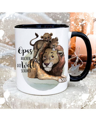 Tasse Becher mit Spruch Opas machen die Welt schöner & 3 Löwe Löwen Kaffeebecher Geschenk Spruchbecher ts2045