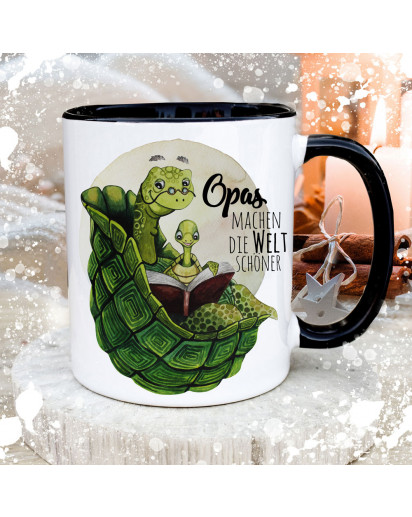 Tasse Becher mit Spruch Opas machen die Welt schöner & Schildkröte Kaffeebecher Geschenk Spruchbecher ts2047