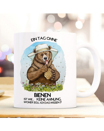 Tasse Becher Bär Bärchen Bear Imkerbär Spruch Ein Tag ohne Bienen Kaffeebecher Kaffeetasse Geschenk Bruder Onkel Papa ts2064