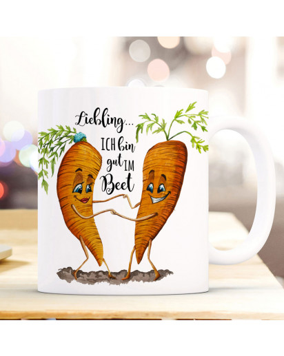 Tasse Becher Karotte Möhren Paar Pärchen Spruch Liebling ich bin gut im Beet Kaffeebecher Kaffeetasse Geschenk Freund Freundin ts2065