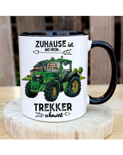 Tasse Becher mit Spruch Zuhause ist wo mein Trekker schnurrt Tassemotiv Traktor Bauernhof Kaffeebecher Geschenk Spruchbecher ts2081