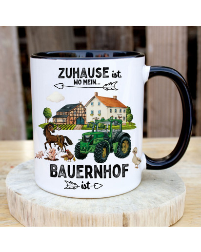 Tasse Becher mit Spruch Zuhause ist wo mein Bauernhof ist Tassemotiv Traktor Bauernhof Tiere Kaffeebecher Geschenk Spruchbecher ts2082