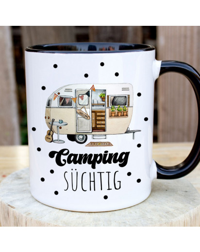 Tasse Becher in schwarz/weiß Kaffeetasse Kaffeebecher Spruch Campingsüchtig Camping süchtig Wohnwagen Wohnmobil Kaffeetasse Geschenk Bundle74 ts2118 ts2119