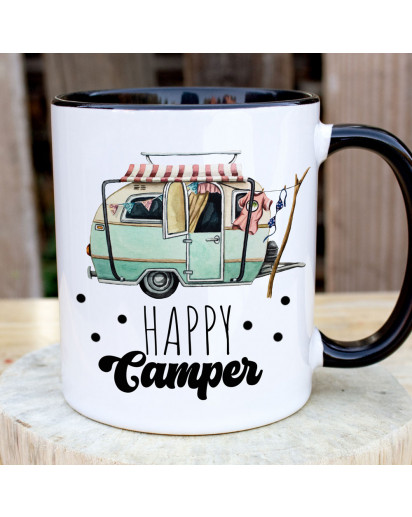 Tasse Becher in schwarz/weiß Kaffeetasse Kaffeebecher Camping Spruch Happy Camper Camping süchtig Wohnwagen Wohnmobil Kaffeetasse Geschenk Bundle75 ts2120 ts2121