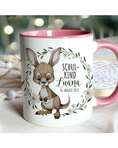 Tasse Emaille Becher zum Schulanfang zur Einschulung Kängeruh Spruch Schulkind Wunschname Datum Geschenk Bundle78 ts2126 eb699