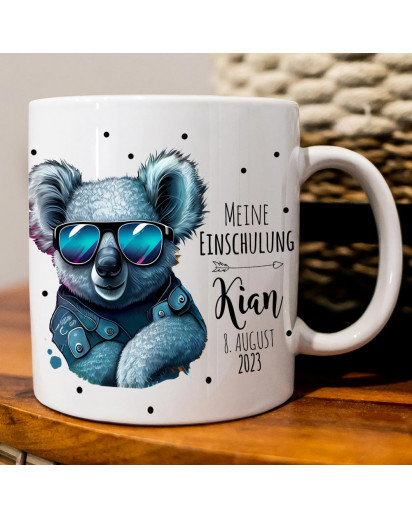 Tasse Becher zum Schulanfang Koala Koalabär Geschenk Schulstart Name Wunschnamen Datum Spruch Meine Einschulung ts2135