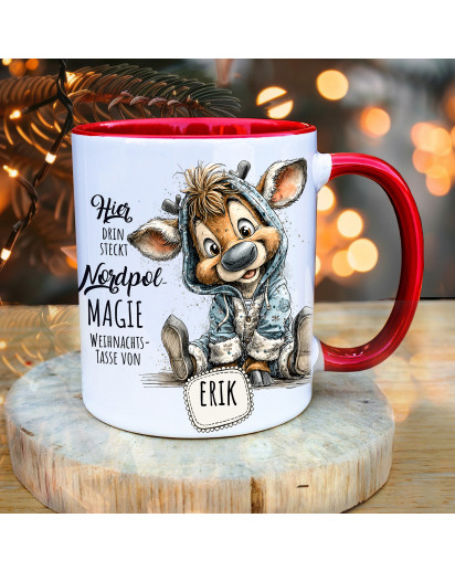 Tasse Becher Keramiktasse mit Rentier süß Weihnachten mit Wunschname personalisierbar Weihnachtstasse Kaffeepott Kaffeebecher Kaffeetasse Geschenk ts2161