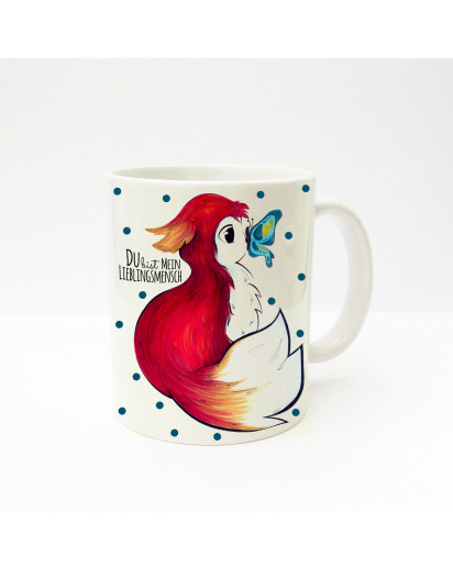 Tasse Fuchs mit Schmetterling Punkten und Spruch "Du bist mein Lieblingsmensch" Cup fox with butterfly dots and saying "you are my favourite person" ts221