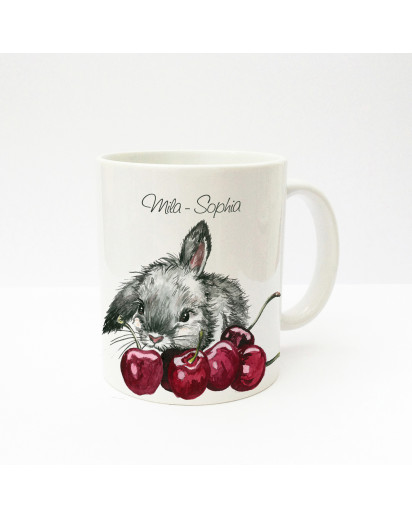 Tasse Häschen Kaninchen mit Kirschen und Wunschnamen Cup rabbit bunny with cherries and custom name ts228