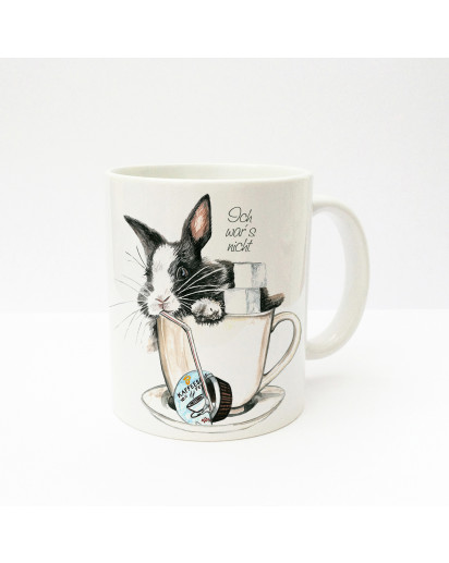 Hauptbild Tasse Häschen Kaninchen im Kaffeebecher mit Zucker Sahne und Spruch "Ich war's nicht" Cup rabbit bunny in coffee cup with sugar coffee cream and saying "it wasn't me" ts232