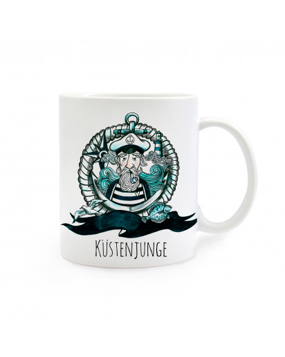 Tasse Becher Kindertasse Kinderbecher Kaffeetasse Kaffeebecher Küstenjunge Käpt´n maritim cup mug coast young captain maritime ts235