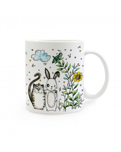 Tasse beste Freunde Katze und Hase cup best friends cat and bunny ts250