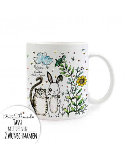 Tasse Beste Freunde Katze und Hase mit Wunschnamen cup best friends cat and bunny with desired name ts251