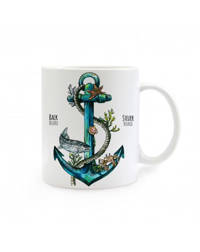 Tasse Anker mit Tau und Fisch Backboard Steuerboard cup anchor with rope and fisch portside starboard ts254